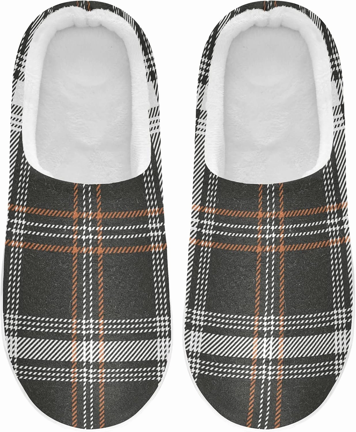 linqin Buffalo Plaid Red Black Womens Mens Cozy Fuzzy Slippers, Soft Warm Lightweight Memory Foam Anti-Slip House Indoor Outdoor Slippers