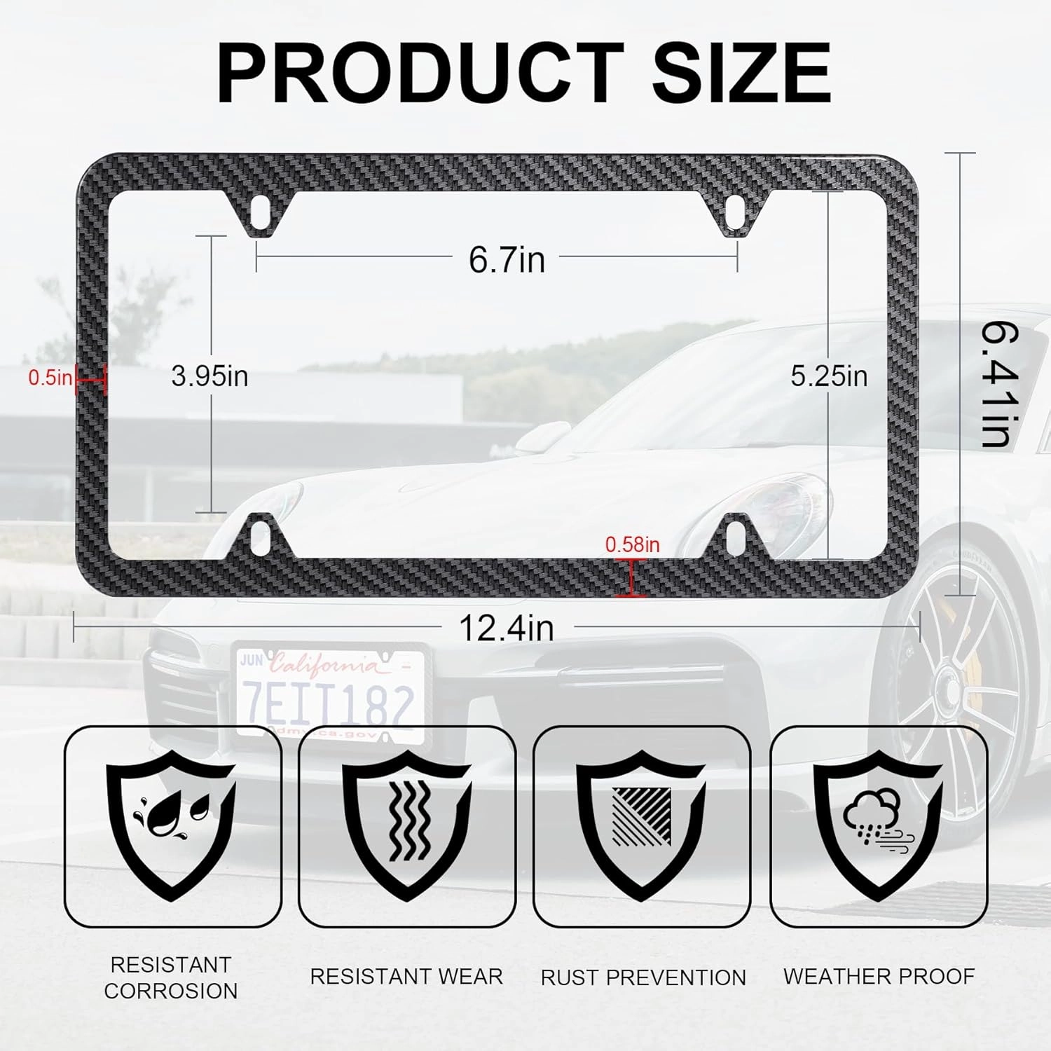 LivTee Carbon Fiber License Plate Frames, 4 Holes Stainless Steel License Plate Covers, 2PCS Car License Plate Holder, Automotive Exterior Accessories, Slim Design with Gasket Cover for US Cars