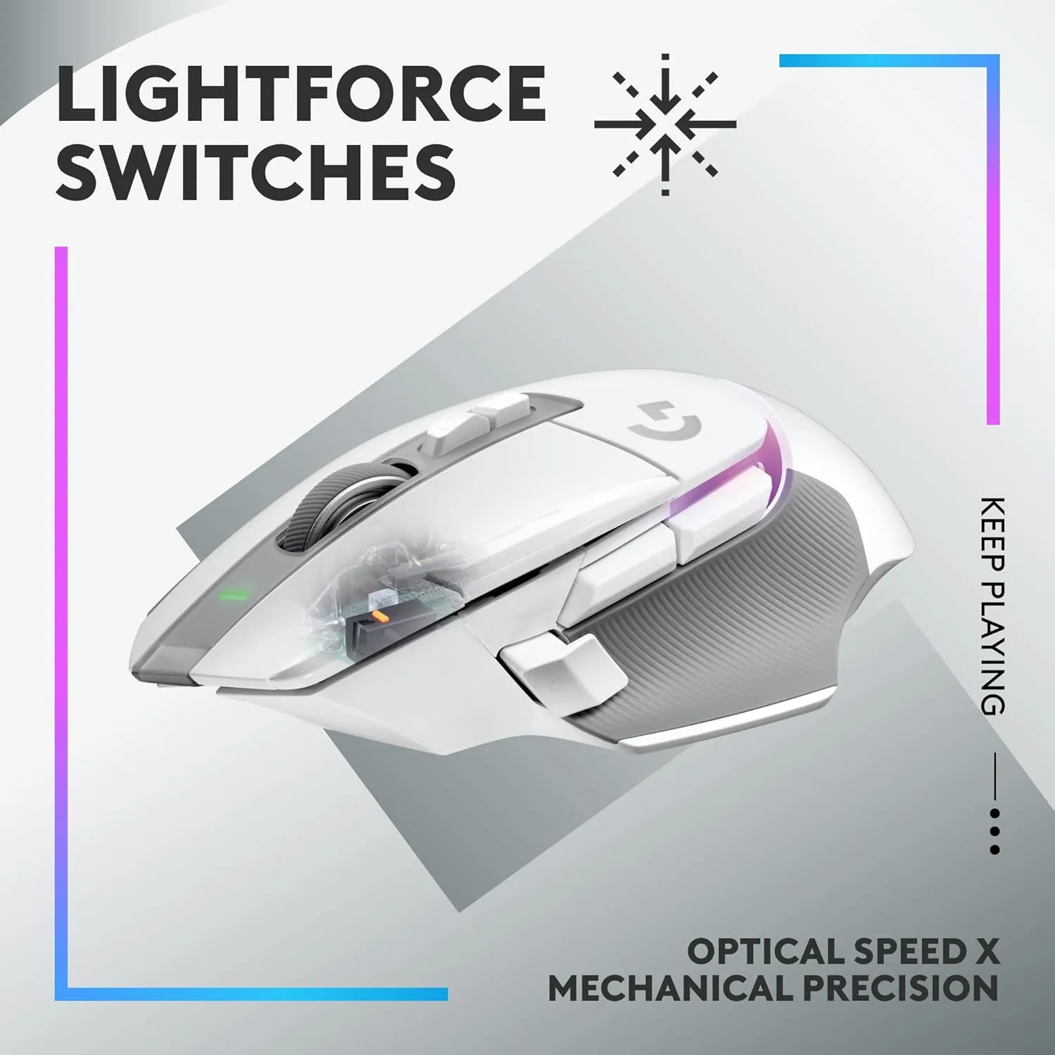 Logitech G502 X Plus Wireless Gaming Mouse - LIGHTSPEED Optical, LIGHTFORCE Switches, LIGHTSYNC RGB, HERO 25K Sensor for PC/Mac - White
