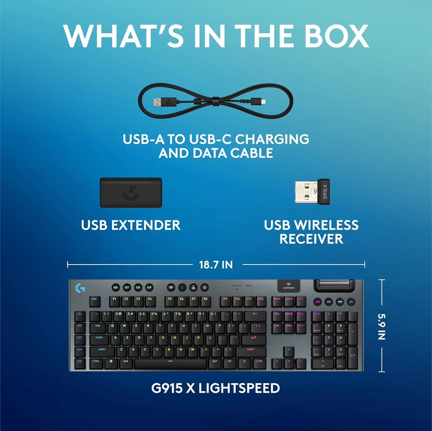 Logitech G915 X Lightspeed Wireless Mechanical Gaming Keyboard, Double-Shot PBT Keycaps, Fully Programmable Keys, RGB Backlit Mac/PC Gaming Keyboards, Aluminum Finish, GL Clicky Switches, Black