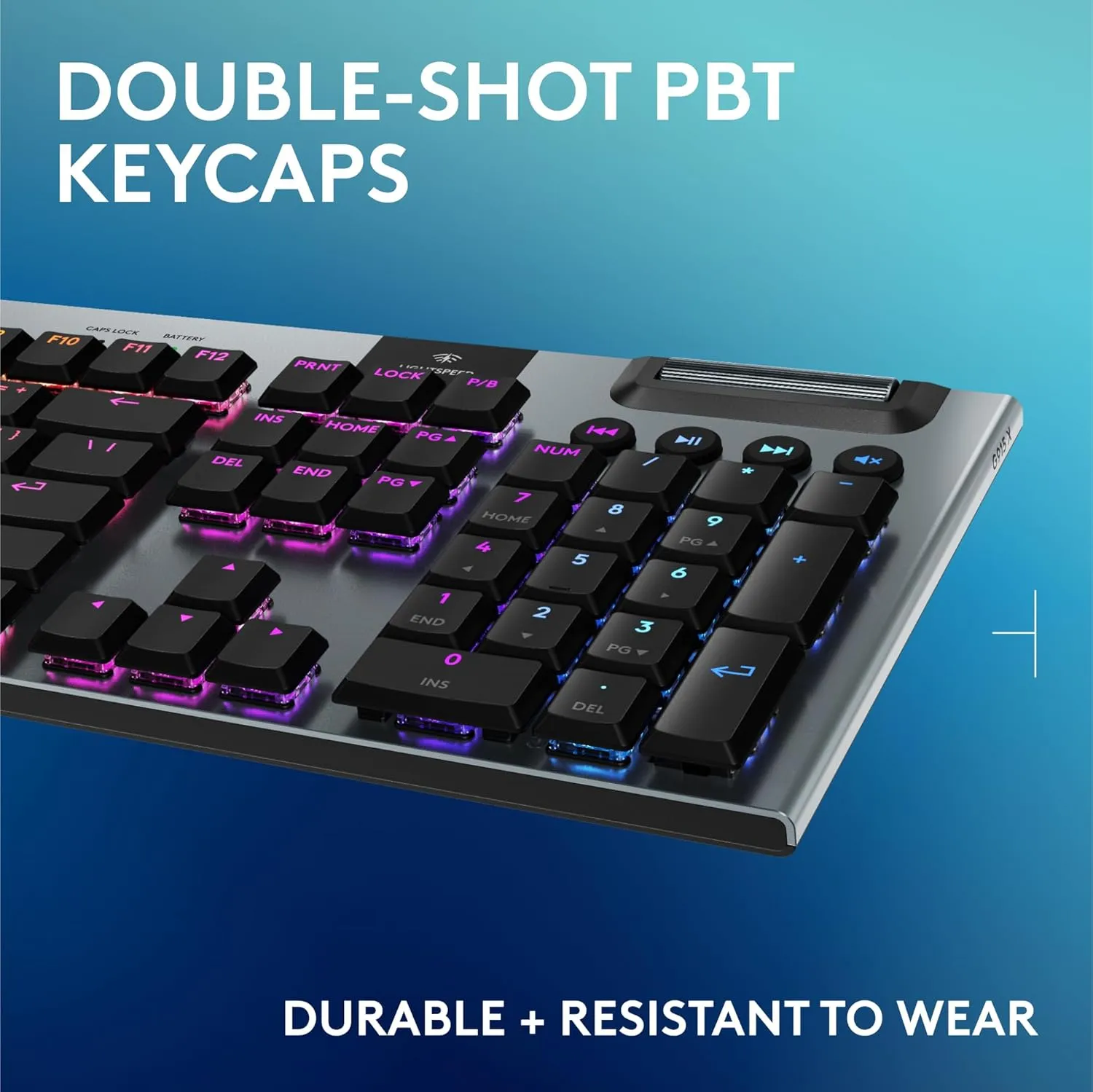 Logitech G915 X Lightspeed Wireless Mechanical Gaming Keyboard, Double-Shot PBT Keycaps, Fully Programmable Keys, RGB Backlit Mac/PC Gaming Keyboards, Aluminum Finish, GL Clicky Switches, Black