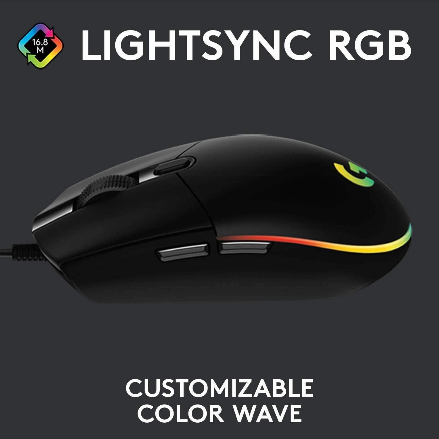 Logitech G203 LIGHTSYNC Wired Gaming Mouse, 8,000 DPI, Rainbow Optical Effect RGB, 6 Programmable Buttons, On-Board Memory, PC/Mac Computer, Laptop Compatible - Black (Renewed)