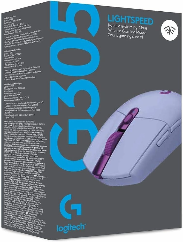 Logitech G305 LIGHTSPEED Wireless Gaming Mouse, Hero 12K Sensor, 12,000 DPI, Lightweight, 6 Programmable Buttons, 250h Battery Life, On-Board Memory, PC/Mac - Lilac