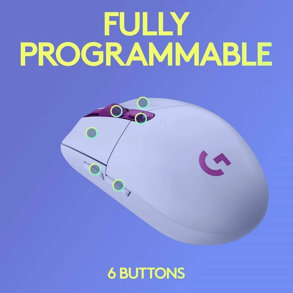 Logitech G305 LIGHTSPEED Wireless Gaming Mouse, Hero 12K Sensor, 12,000 DPI, Lightweight, 6 Programmable Buttons, 250h Battery Life, On-Board Memory, PC/Mac - Lilac