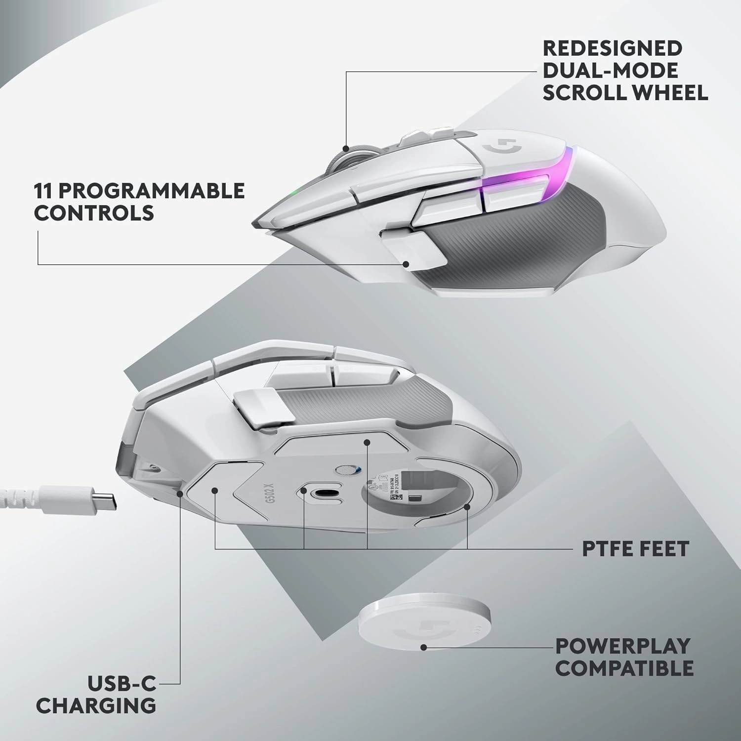 Logitech G502 X Plus Lightspeed Wireless Gaming Mouse, White | Hero Sensor, 25,600 DPI, 13 Programmable Buttons, LIGHTFORCE Switches, RGB Lighting, PC/Mac | with Signature Series Charging Dock