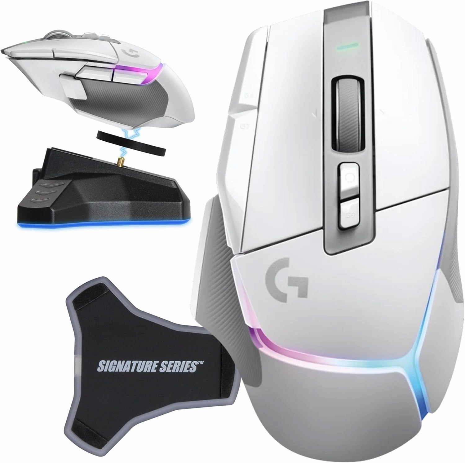 Logitech G502 X Plus Lightspeed Wireless Gaming Mouse, White | Hero Sensor, 25,600 DPI, 13 Programmable Buttons, LIGHTFORCE Switches, RGB Lighting, PC/Mac | with Signature Series Charging Dock