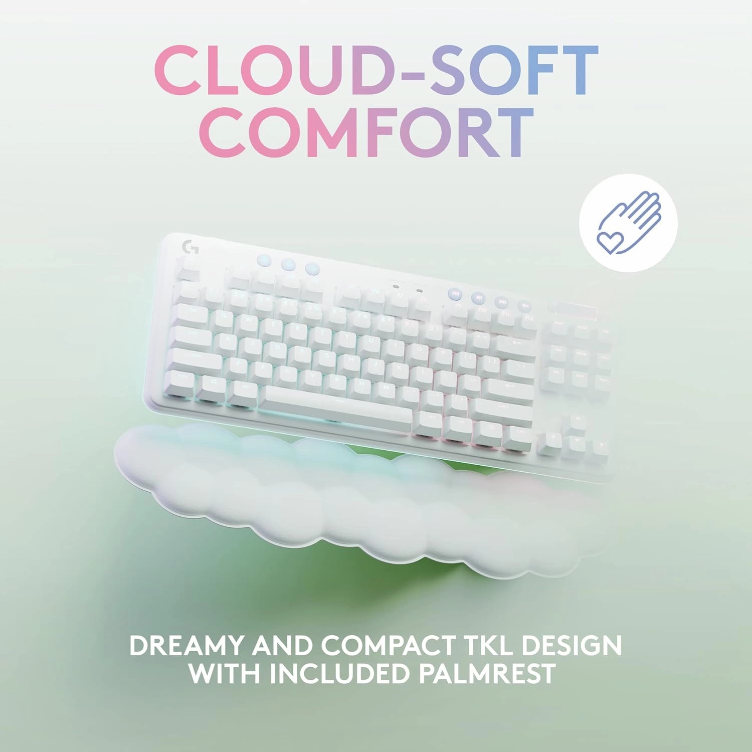 Logitech G715 Wireless Mechanical Gaming Keyboard with LIGHTSYNC RGB, LIGHTSPEED, Clicky Switches (GX Blue), and Keyboard Palm Rest, PC/Mac Compatible - White Mist