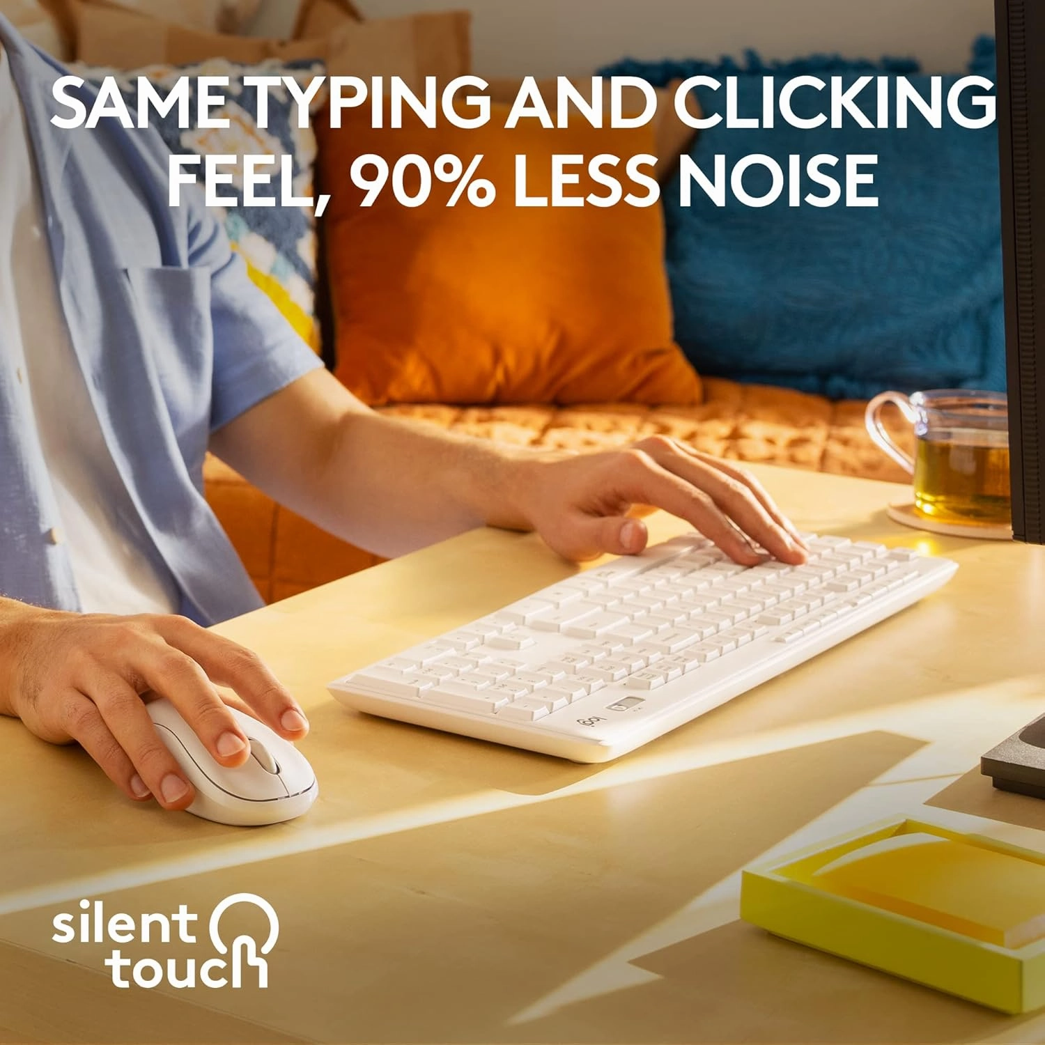 Logitech MK295 Wireless Mouse & Keyboard Combo with SilentTouch Technology, Full Numpad, Advanced Optical Tracking, Lag-Free Wireless, 90% Less Noise - Off White