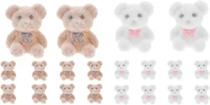 LOGOFUN 20pcs Mini Flocked Bears Miniature Flocked Plush Mini Bears Stuffed Tiny Bear Decorations for Wedding Birthday Valentine's Day Graduation - Brown White