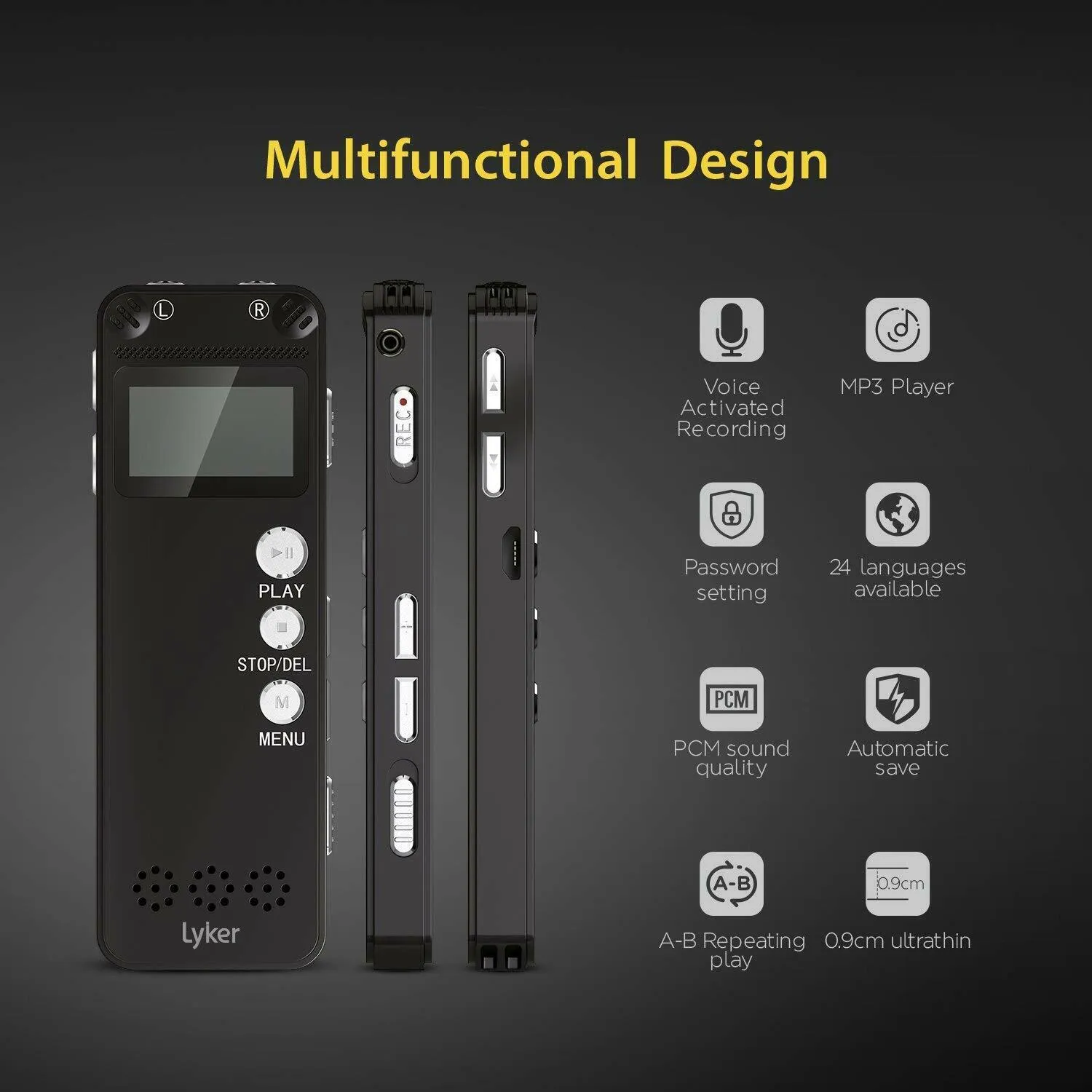 Lyker VM-31 Digital Voice Recorder for Lectures 8GB with Dual Microphone
