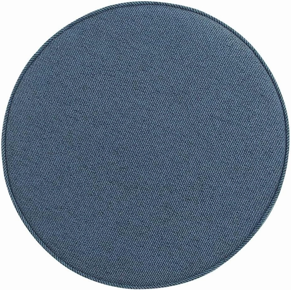 Manhattan Comfort Bailey Mid-Century Modern Round Ottoman - Durable Woven Polyester Blend Upholstery, Stylish Gold Stainless Steel Legs - Easy Assembly, Perfect for Living Room, Blue with Gold Feet