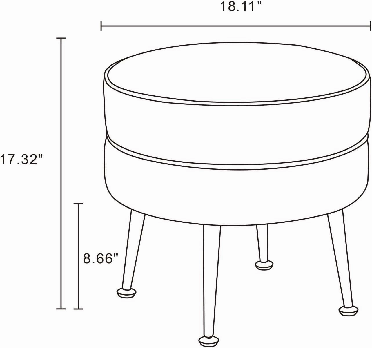 Manhattan Comfort Bailey Mid-Century Modern Round Ottoman - Durable Woven Polyester Blend Upholstery, Stylish Gold Stainless Steel Legs - Easy Assembly, Perfect for Living Room, Blue with Gold Feet