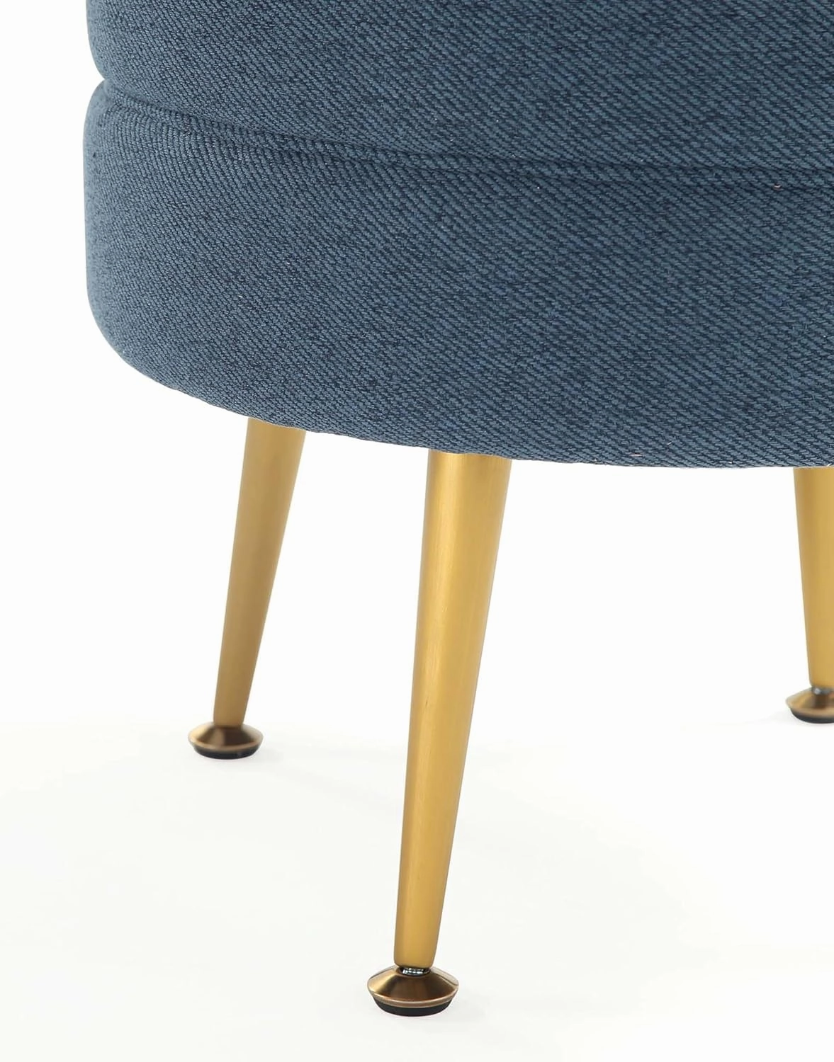 Manhattan Comfort Bailey Mid-Century Modern Round Ottoman - Durable Woven Polyester Blend Upholstery, Stylish Gold Stainless Steel Legs - Easy Assembly, Perfect for Living Room, Blue with Gold Feet
