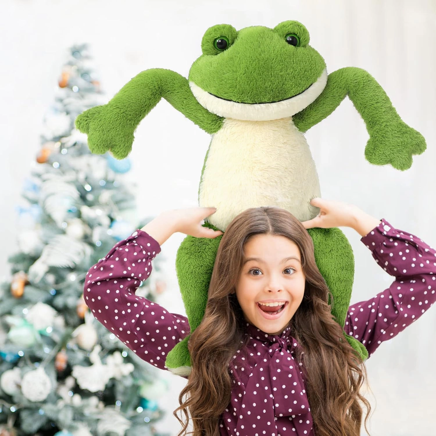 MaoGoLan Big Stuffed Frog 24 inch Giant Cute Frog Stuffed Animal for Teens Green Plush Toy for Girls Large Toad Plush Toy for Kids Birthday Gifts Themed Party Decor