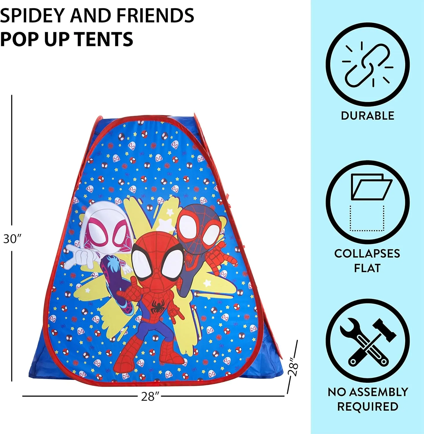 Marvel Spidey and His Amazing Friends Pop Up Play Tent for Kids – Collapsible Indoor Tent with Easy Setup – 28'' x 28'' x 30'' – Fun Playhouse for Toddlers & Children
