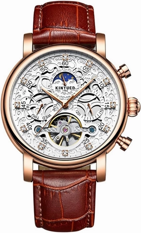 MASTOP Men's Mechanical Watch Diamonds Stainless Steel Moon Star Chronograph Date Waterproof Sports Watches Leather Strap Business Wristwatch