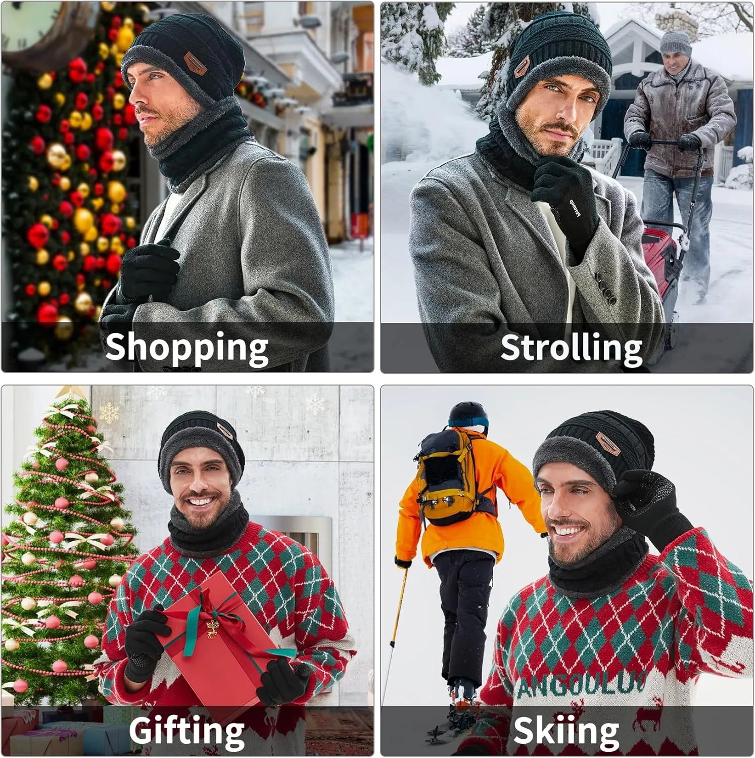 MAYLISACC Winter Knit Beanie Hat Neck Warmer Scarf and Touch Screen Gloves Set 3 Pcs Fleece Lined Skull Cap for Men Women