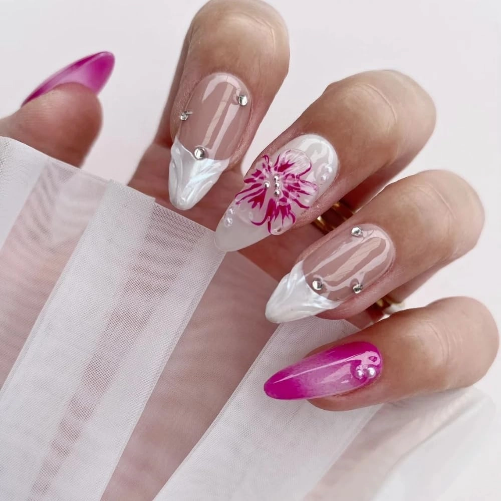 Medium Press On Nails - Handmade 3D False Nails Medium Almond 10 Pcs Reusable ABS Material Finger Painting Nail Tip French Salon Design-M size
