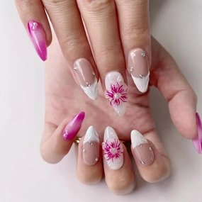 Medium Press On Nails - Handmade 3D False Nails Medium Almond 10 Pcs Reusable ABS Material Finger Painting Nail Tip French Salon Design-M size