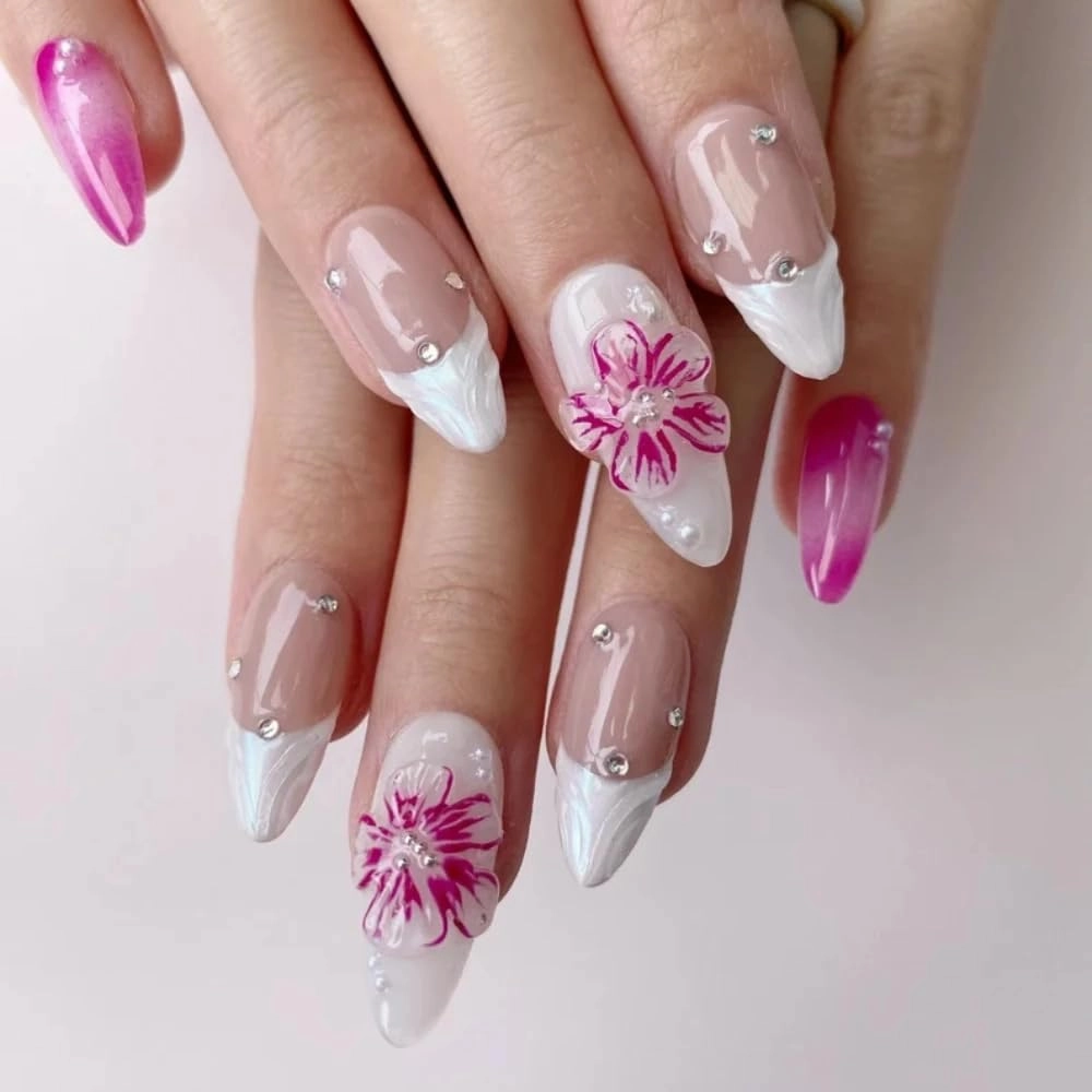 Medium Press On Nails - Handmade 3D False Nails Medium Almond 10 Pcs Reusable ABS Material Finger Painting Nail Tip French Salon Design-M size