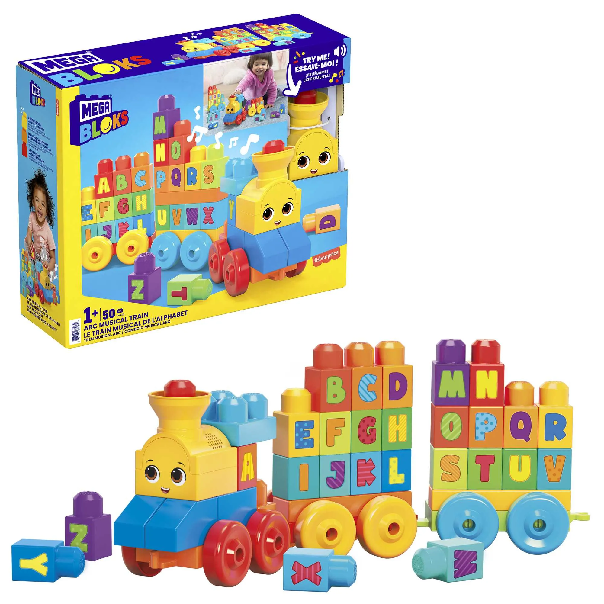 Mega Bloks - Le Train De L’Alphabet - Cubes De Construction Préscolaires - Jouet De Construction - 12 Mois Et  