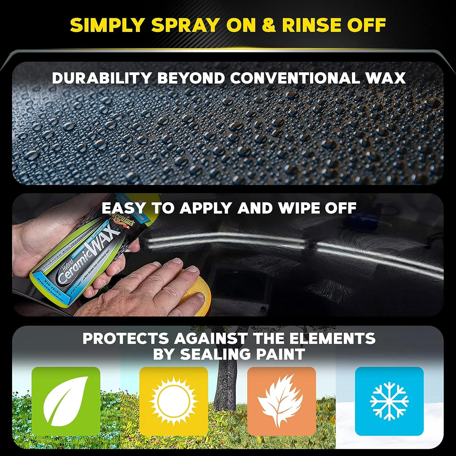 Meguiar's Hybrid Ceramic Liquid Wax, Shield Your Paint with a Residue-Free Liquid Car Wax with Advanced SiO2 Hybrid Technology and Long-Lasting Water-Beading Protection, 16 Oz Bottle