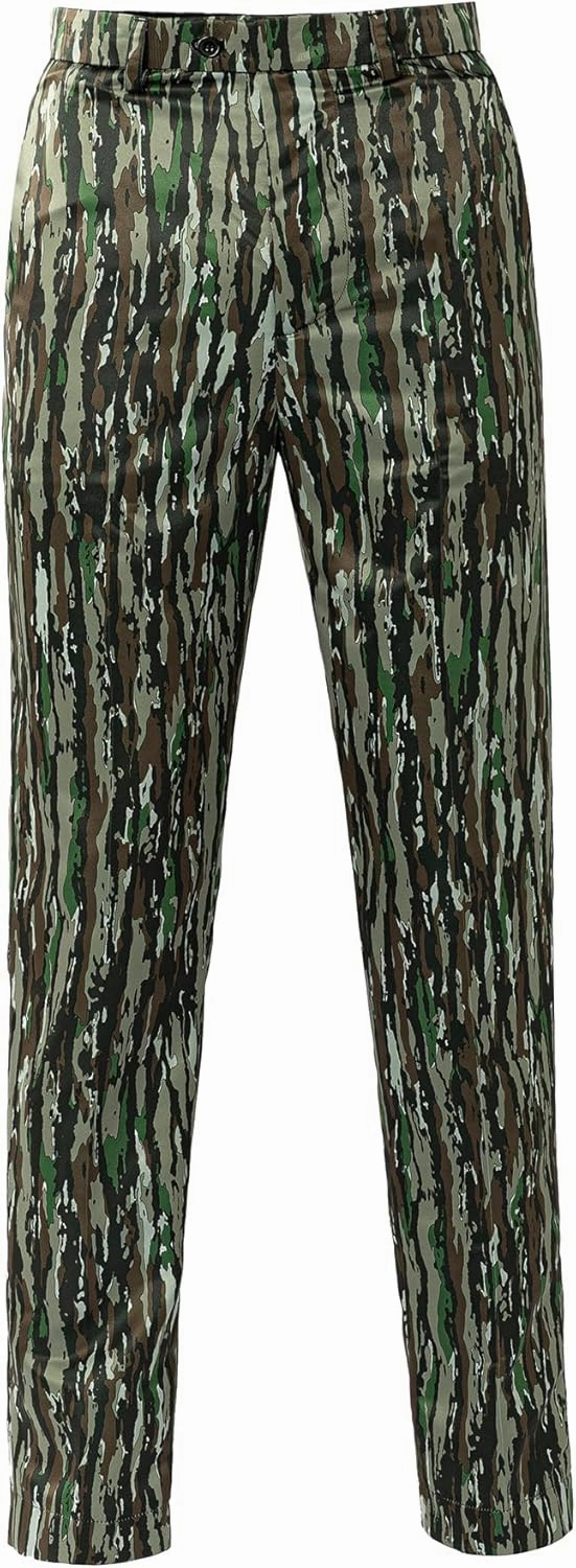 Men Green Camouflaged Suit Set 2 Piece, Classic Fit Two Button Jacket Pants Set with Tie for Business Prom