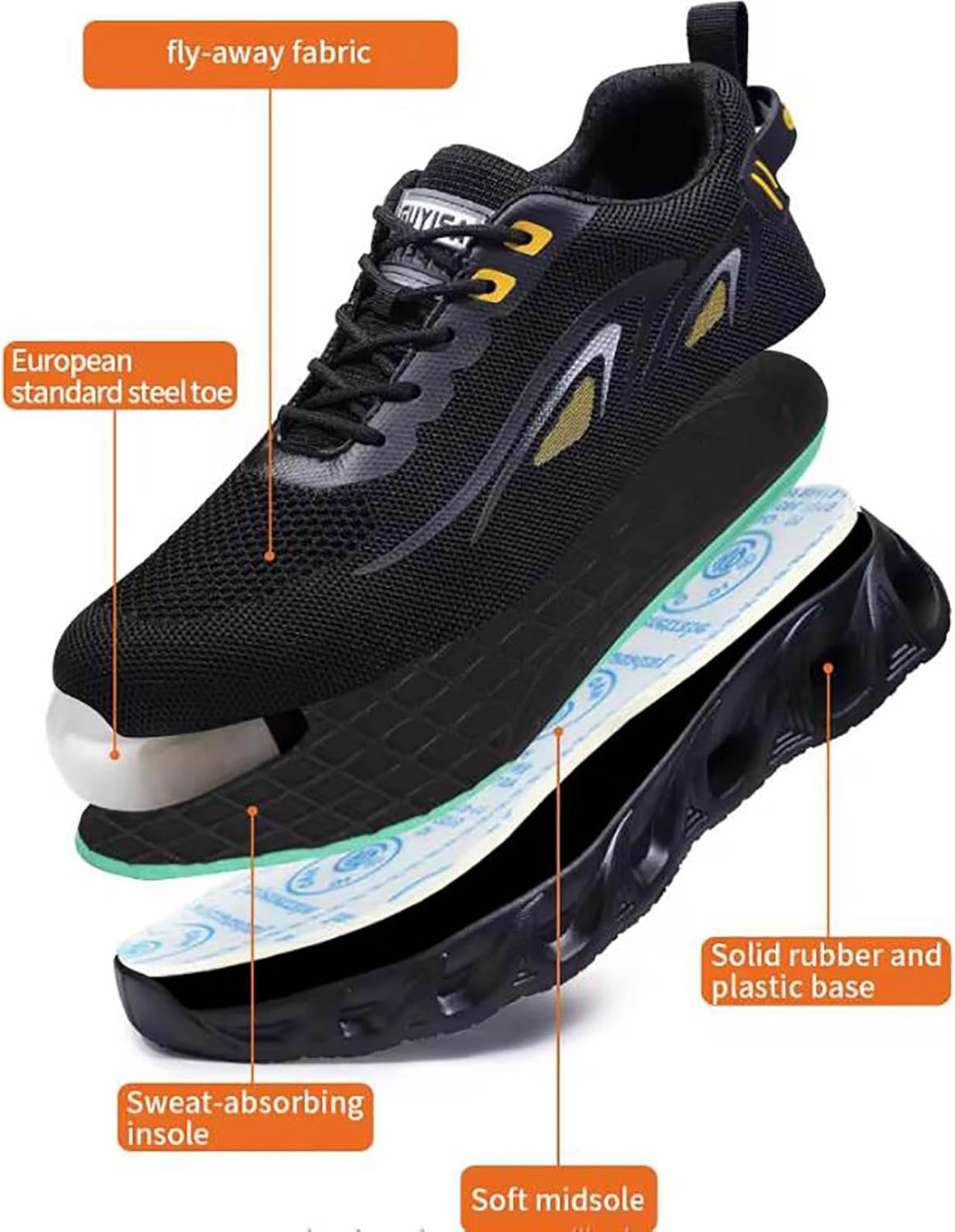 Men's Work Shoes, Safety Trainers Shoes, Anti-Smash and Anti-stab, Steel Toe Cap, Light and Breathable, Soft and Comfortable, 15KN Pressure Resistance,39,J