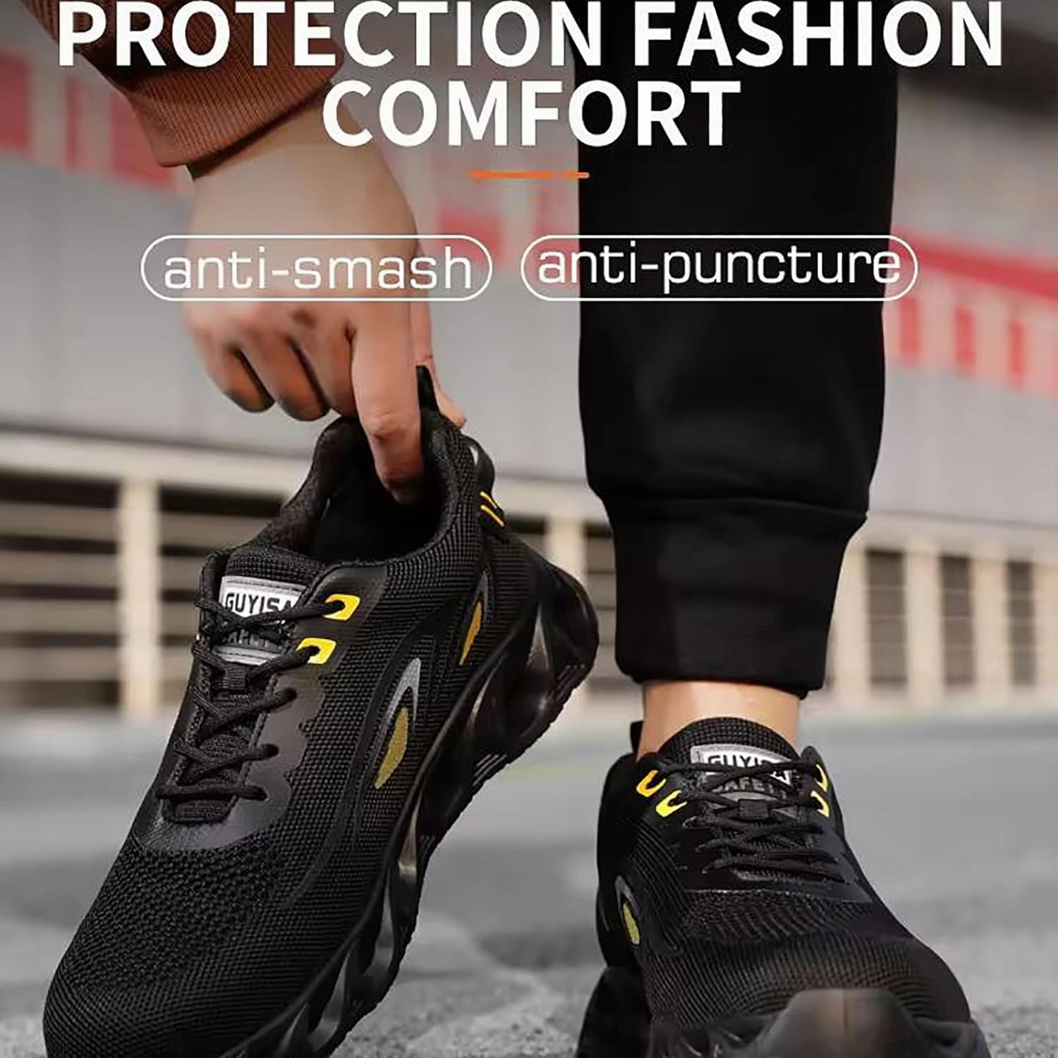 Men's Work Shoes, Safety Trainers Shoes, Anti-Smash and Anti-stab, Steel Toe Cap, Light and Breathable, Soft and Comfortable, 15KN Pressure Resistance,39,J