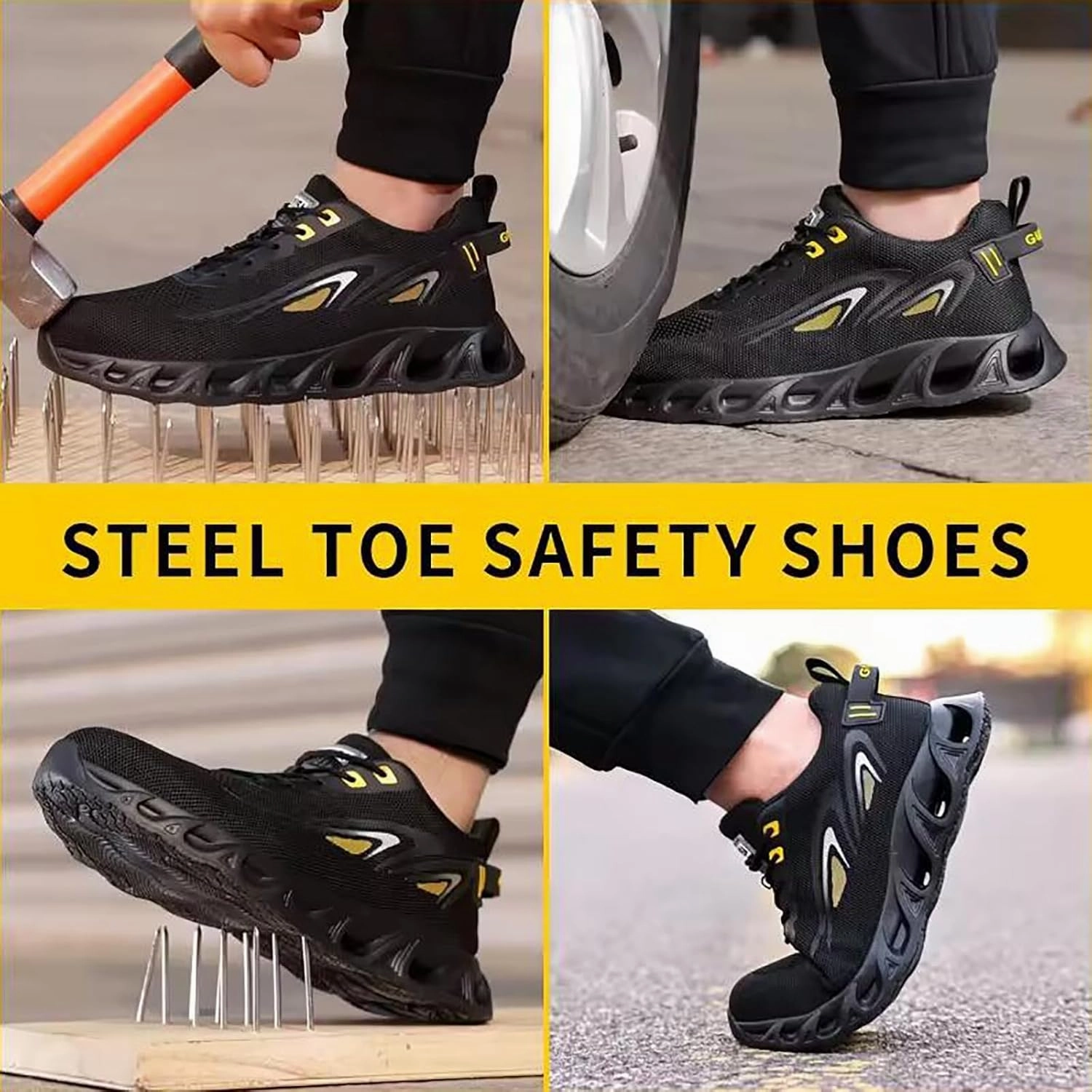 Men's Work Shoes, Safety Trainers Shoes, Anti-Smash and Anti-stab, Steel Toe Cap, Light and Breathable, Soft and Comfortable, 15KN Pressure Resistance,39,J