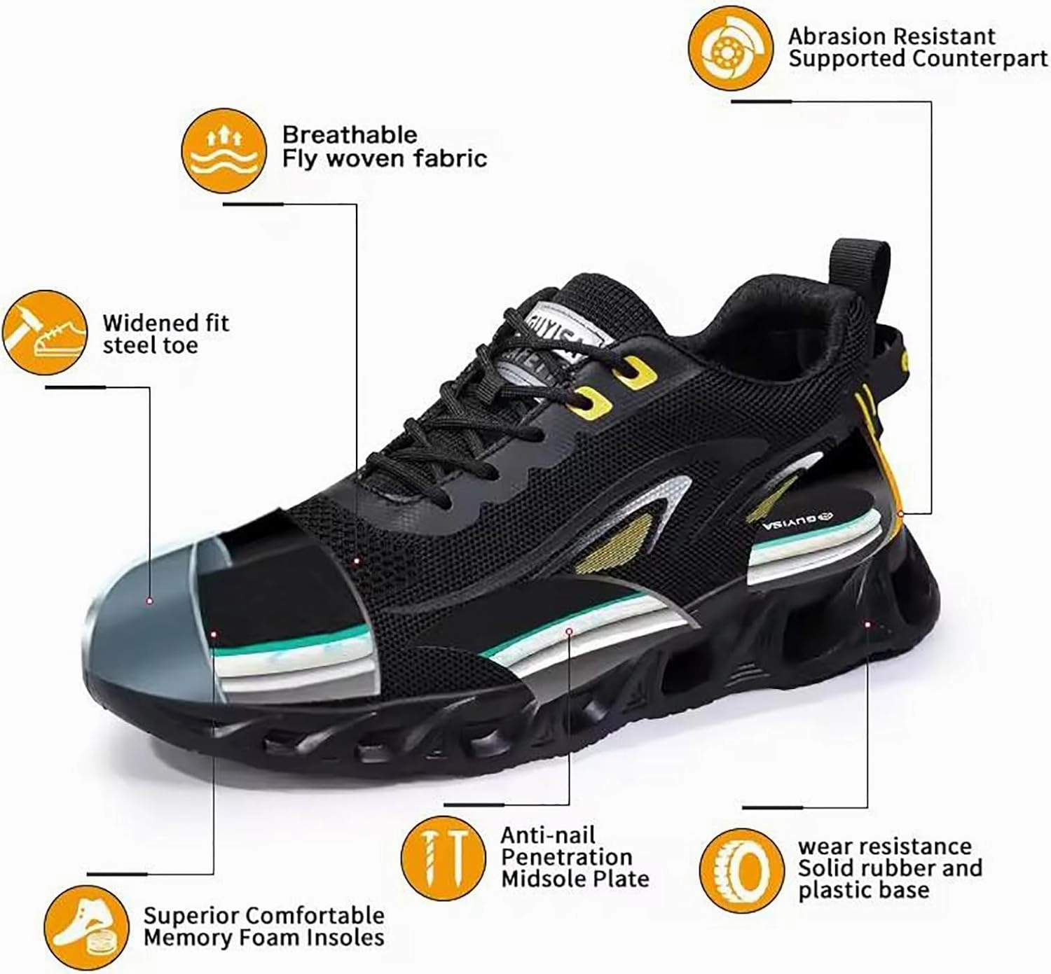 Men's Work Shoes, Safety Trainers Shoes, Anti-Smash and Anti-stab, Steel Toe Cap, Light and Breathable, Soft and Comfortable, 15KN Pressure Resistance,39,J