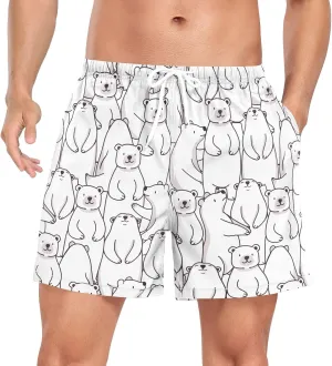 Men's Athletic Shorts Cute White Polar Bear Animals 2 in 1 Quick Dry Workout Gym Running Shorts for Men S-XXL