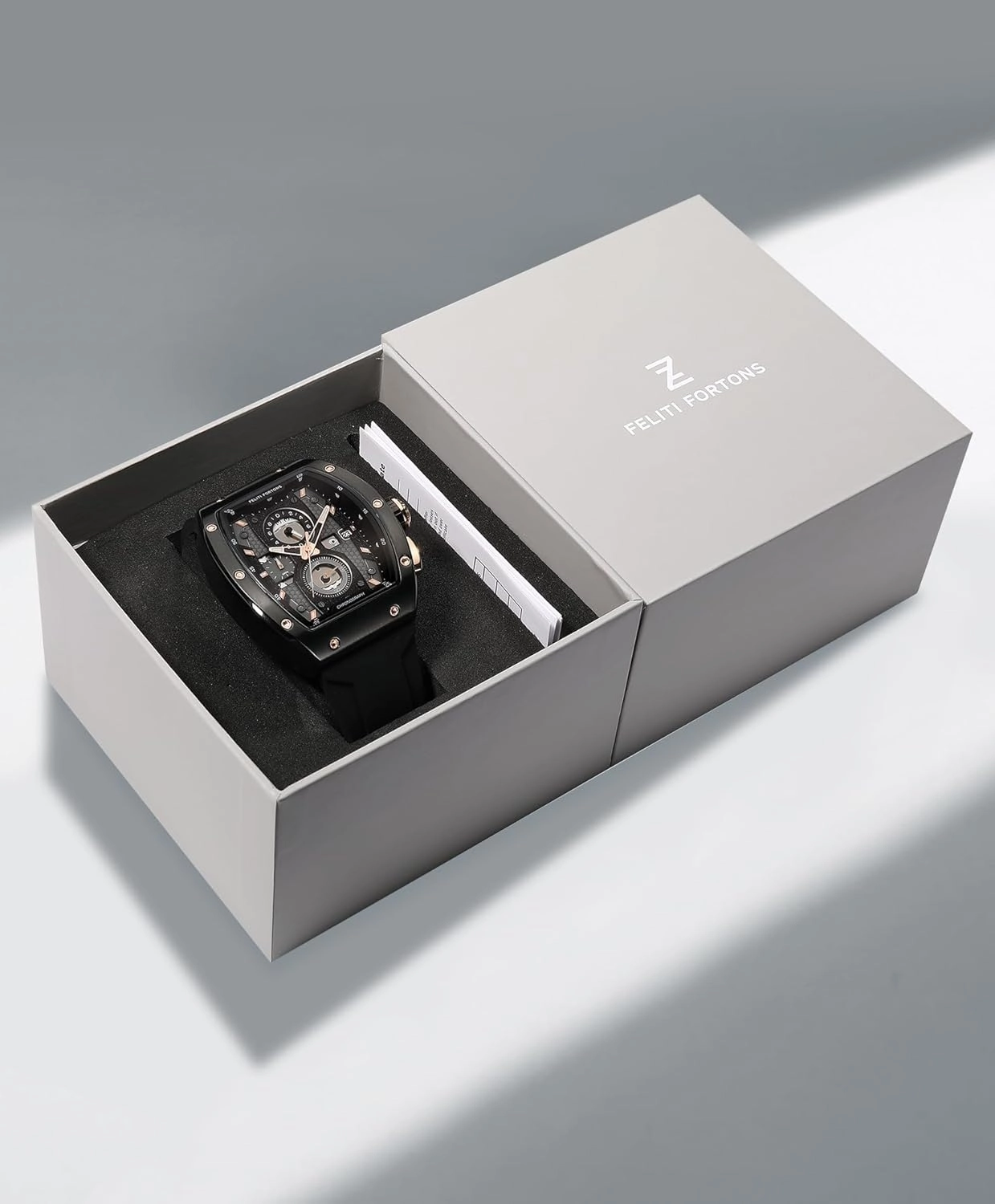 Mens Watches Sport Tonneau 3ATM Waterproof Chronograph Luminous Quartz Watches of Men Silicone Strap with Gift for Men