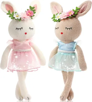 Meooeck 2-Piece 16 Inch Soft Stuffed Bunny Ballerina Doll - Cute Knitted Ballerina Bunny Toy, 2 Colors