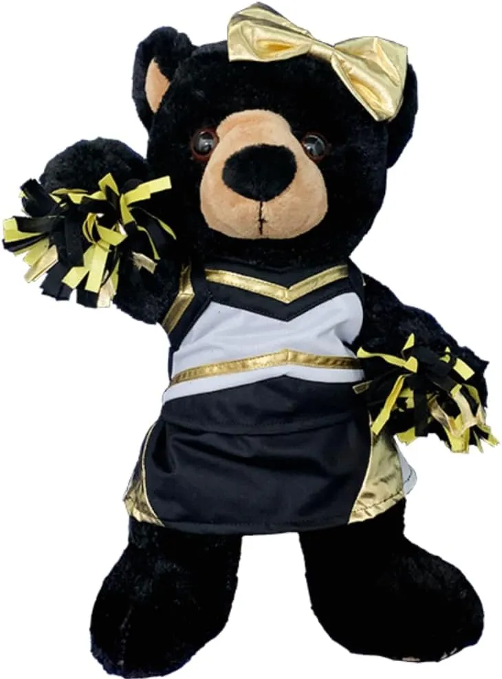 Metallic Gold & Black Cheer Uniform for 14-18 inch Stuffed Animals – Shimmer Cheerleader Outfit with Top & Skirt, Fits Teddy Bears and Plush Toys