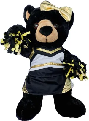 Metallic Gold & Black Cheer Uniform for 14-18 inch Stuffed Animals – Shimmer Cheerleader Outfit with Top & Skirt, Fits Teddy Bears and Plush Toys