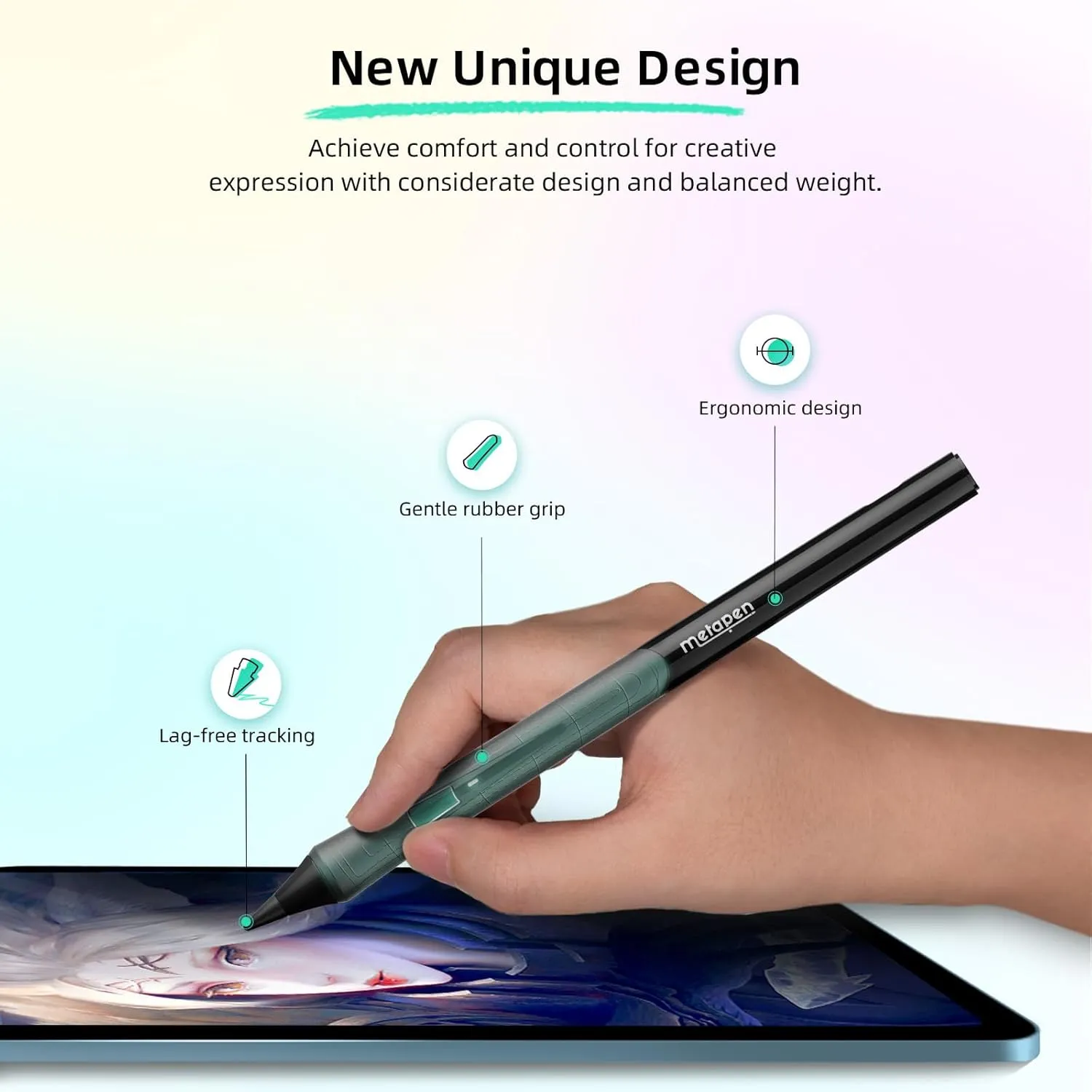 Metapen Pencil D1 for Apple iPad 6th-11th丨Ergonomic Grip & Efficient Shortcuts丨Stylus Pen Compatible with iPad 2018-2025, Replace for Apple Pencil USB-C 2nd Generation, Take Notes & Draw
