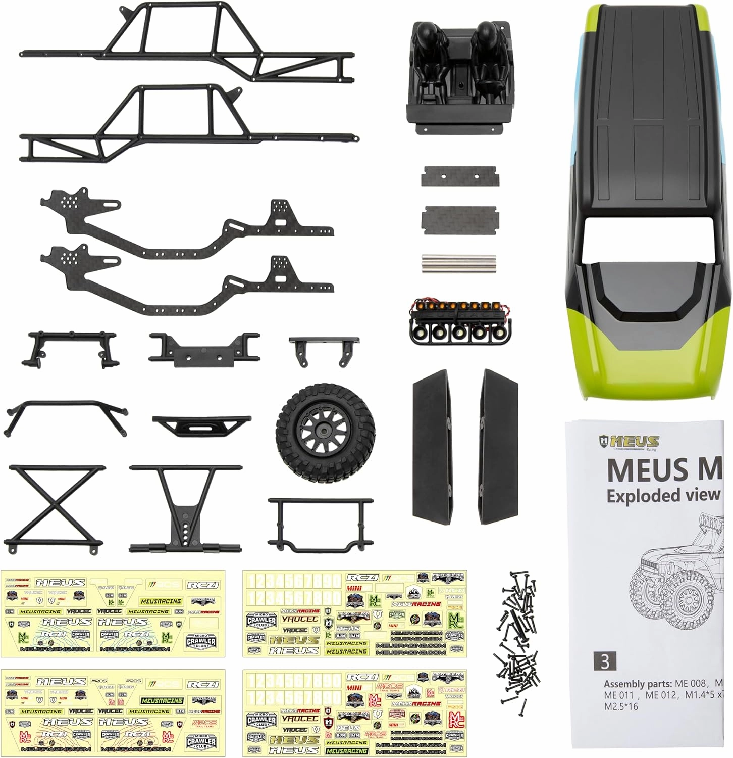 MEUS RACING MB24 SCX24 Body 5.2in 132MM Body Shell ABS Nylon Carbon Fiber Chassis for 1/24 Axial SCX24 Bronco JLU B-17 C10(Green)