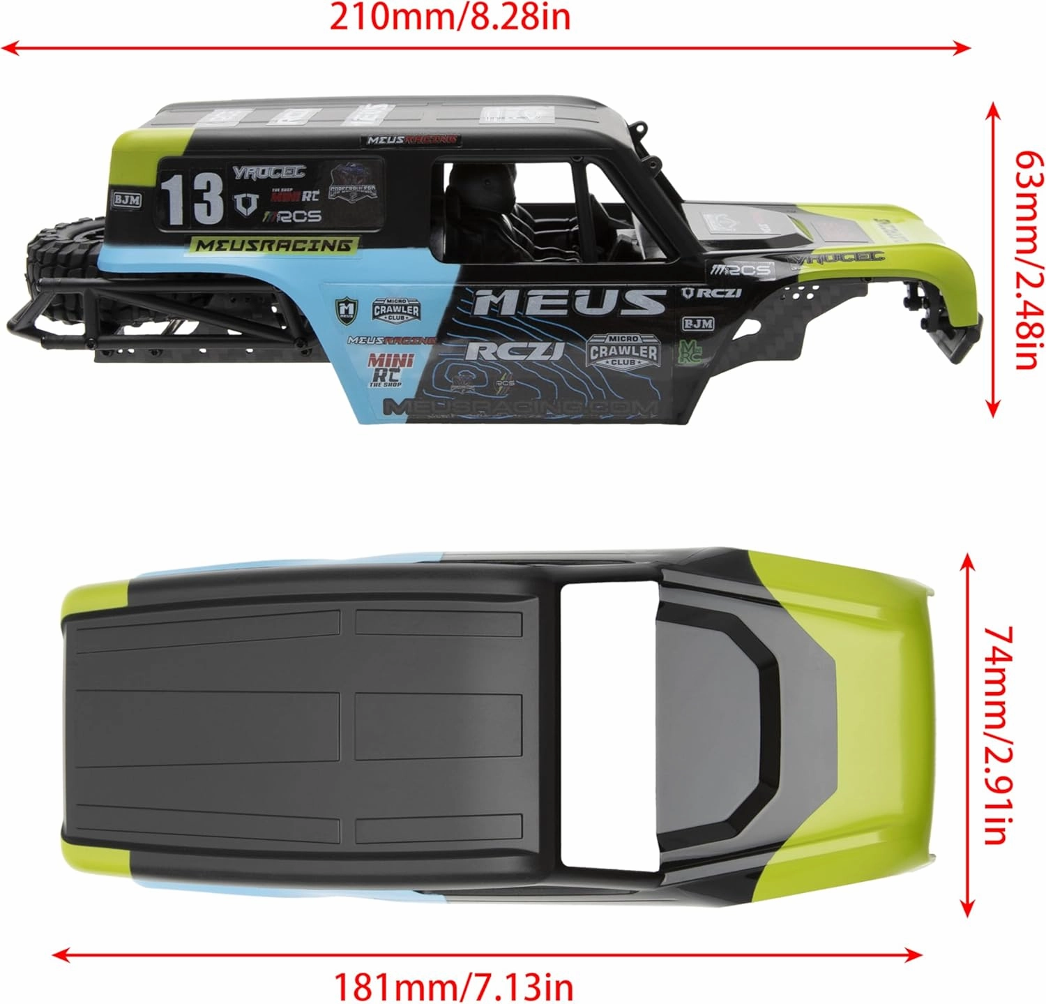 MEUS RACING MB24 SCX24 Body 5.2in 132MM Body Shell ABS Nylon Carbon Fiber Chassis for 1/24 Axial SCX24 Bronco JLU B-17 C10(Green)