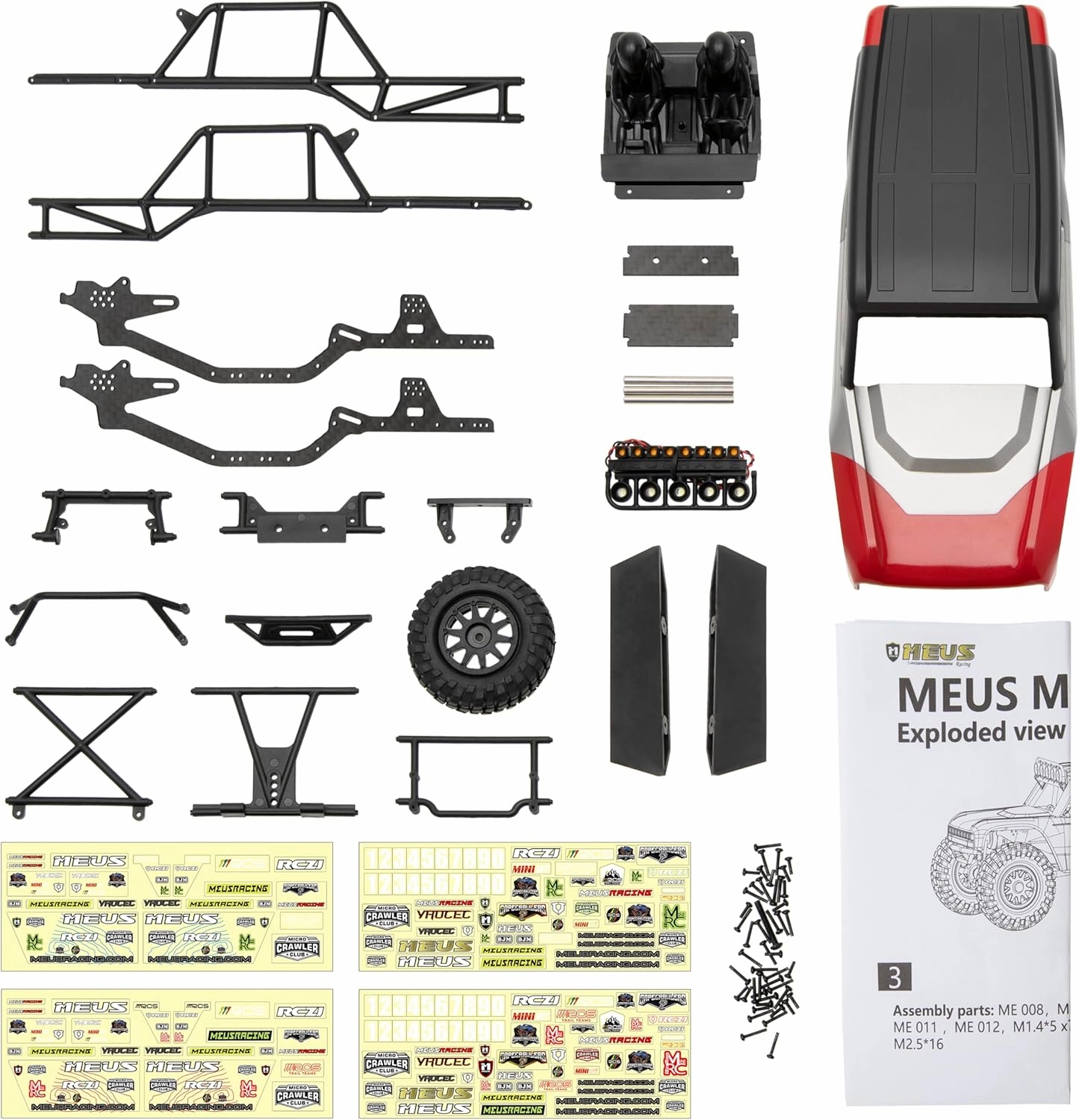MEUS RACING MB24 SCX24 Body 5.2in 132MM Body Shell ABS Nylon Carbon Fiber Chassis for 1/24 Axial SCX24 Bronco JLU B-17 C10(Red)