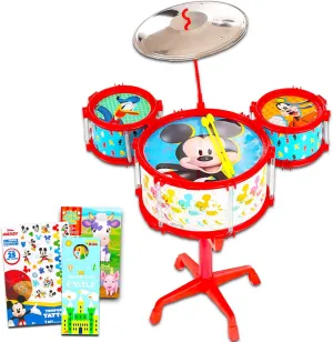 Mickey Mouse Toy Drum Set for Kids - Bundle With Music Set, Tattoos | Musical Toys for Toddlers, Boys, Girls