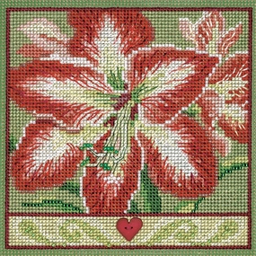Mill Hill Amaryllis Beaded Counted Cross Stitch Kit Buttons & Beads 2023 Winter Series MH142335, 5.25" x 5.25", Multi