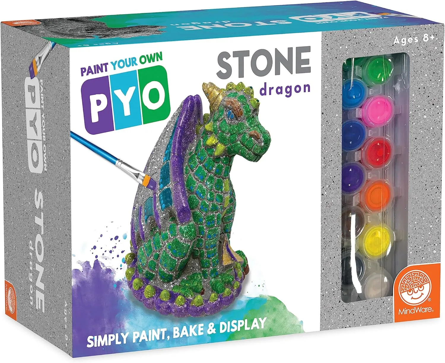 MindWare Paint Your Own Stone Dragon, Outdoor Garden Fantasy Decor, DIY Craft Kit for Ages 8 