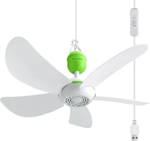 Mini USB Ceiling Fan for Camping Tent, 17" Portable Hanging Ceiling Fan for Outdoor Gazebo or RV, 13.2ft Long Cord with on/off Button, DC 5V, 330 RPM Rotation Speed, 36 dB Quiet