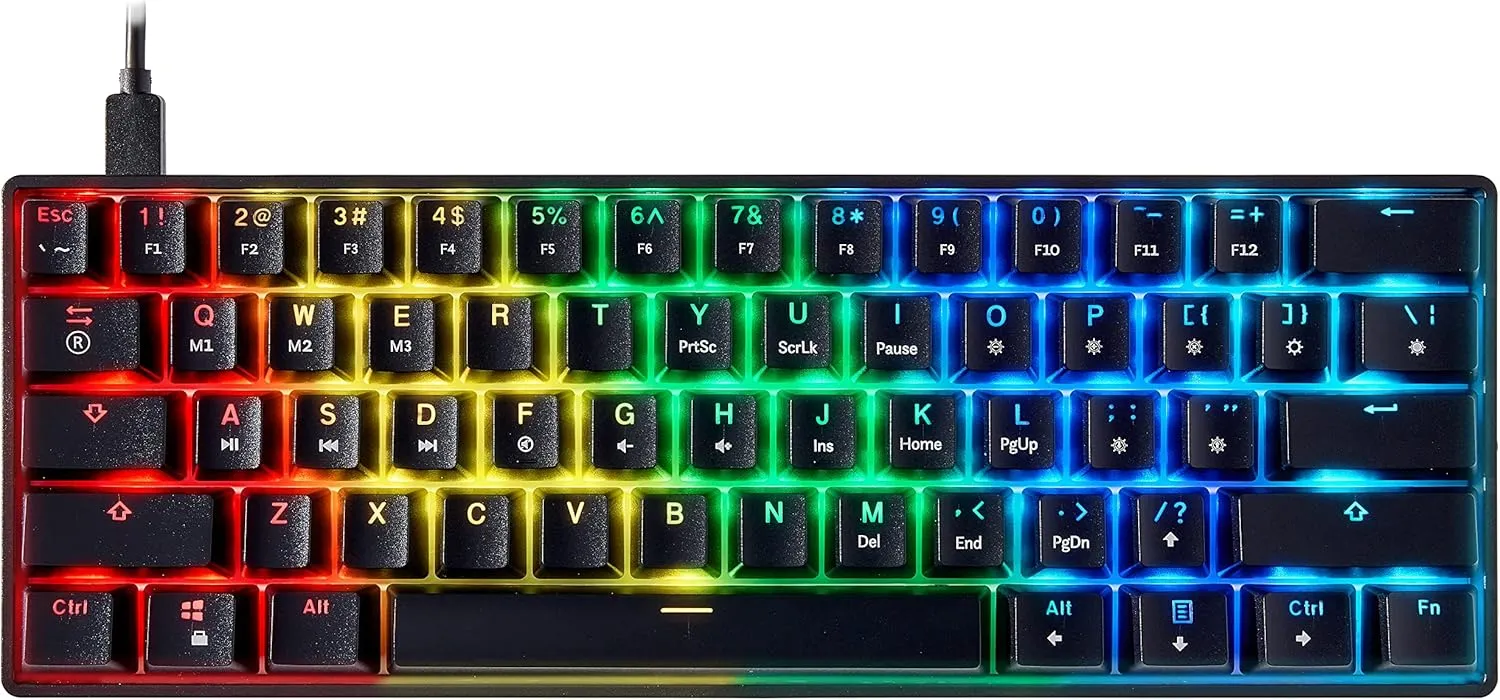 Mizar MZ60 Luna Mechanical Gaming Keyboard | 60% Keyboard 62 Key ANSI US Layout | RGB LED Backlit | Anti Ghosting NKRO | Progammable Macro Keys | Hotswap Gateron Optical Brown Switches | Black