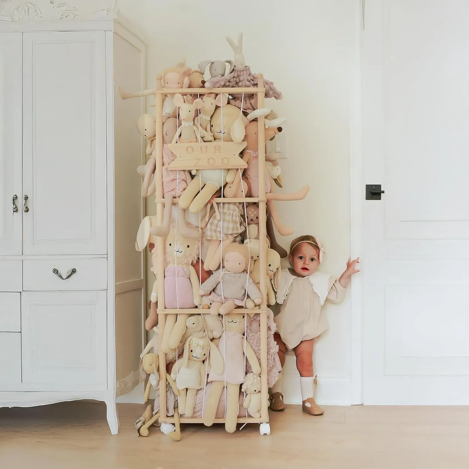 Mloong Stuffed Animal Storage, Wood Stuffed Animal Zoo Storage,Space Save Toy Organizer, Extra Large Capacity Plush Toy Cage,Stuffed Animal Holder,Gift for Nursery Playroom Kidroom Bedroom-54 inch