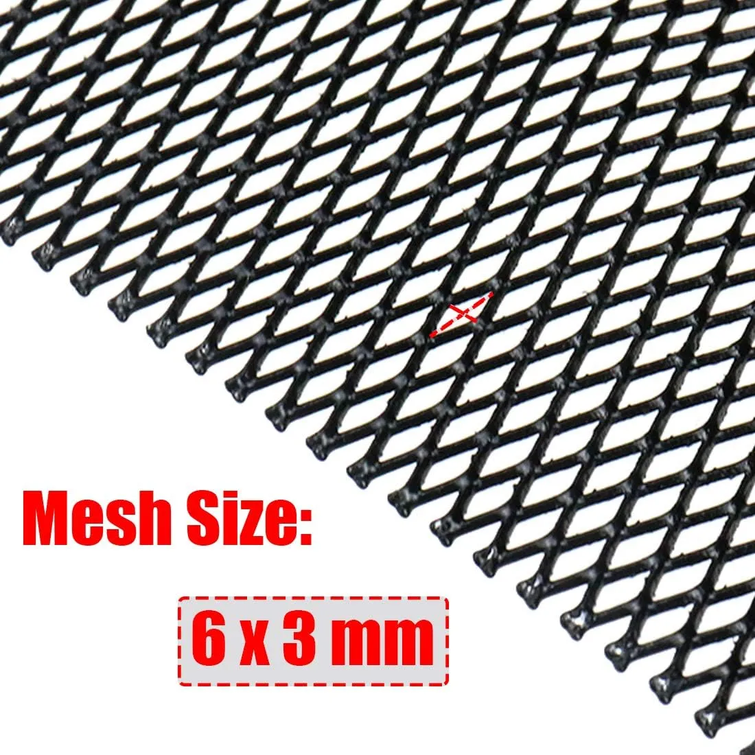 Modengzhe 40 x 13 inch Car Grill Mesh Sheet, Black Painted Aluminum Alloy Multifunctional Grille Mesh Roll, 3 x 6 mm Rhombic-Shape Grids