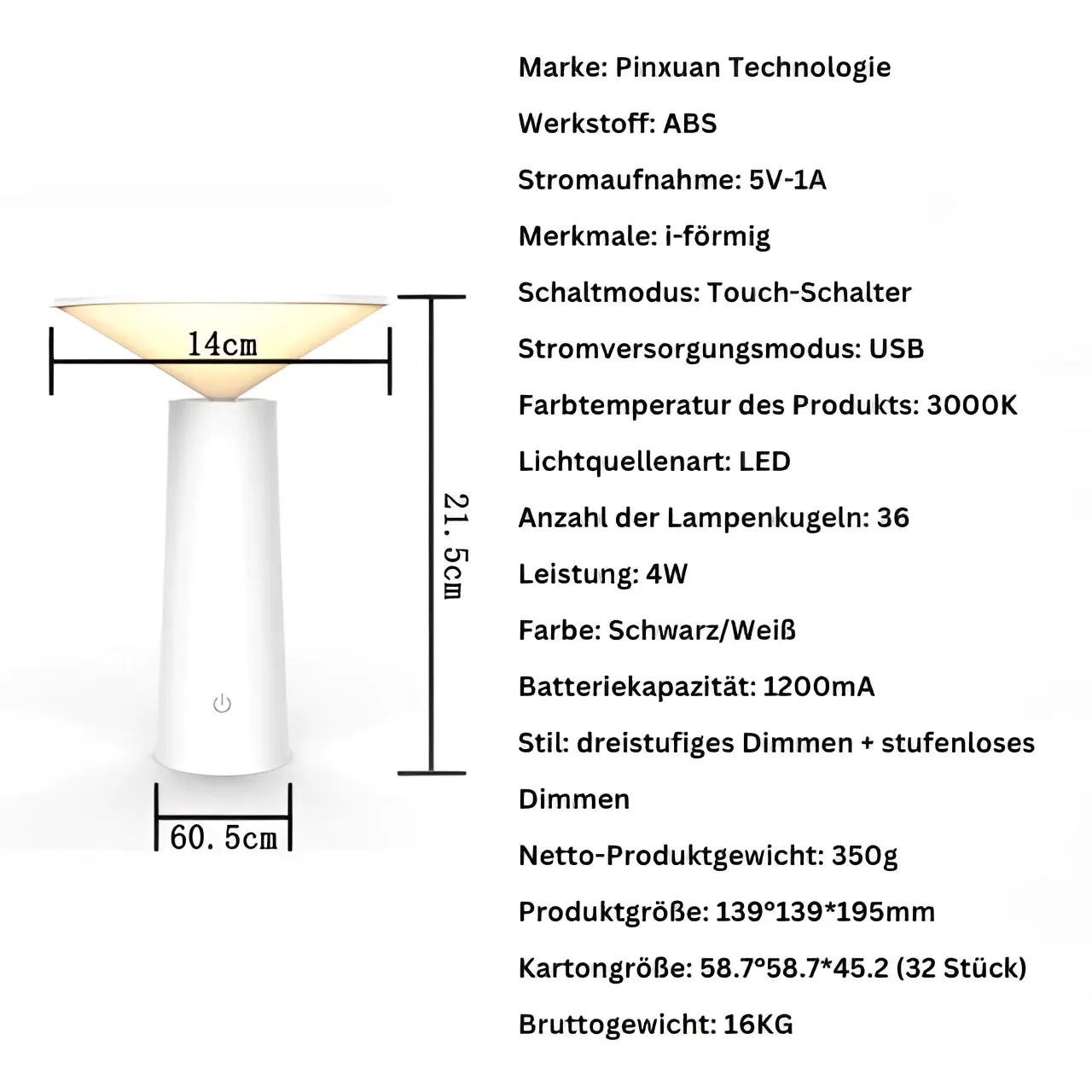 Modern Minimalist LED Table Lamp - Adjustable Brightness, USB Rechargeable