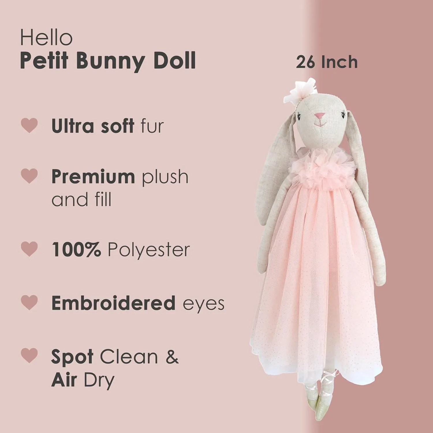 MON AMI Gloria The Bunny Ballerina Stuffed Animal Doll – 26”, Rabbit Plush Ballerina Doll, Use as Toy or Room Decor, Great Easter for Kids of All Ages