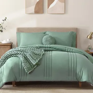 Monbix Queen Comforter Set - 7 Pieces Harbor Green Bed in a Bag Queen Bedding Sets with Comforters, All Seasons Down Alternative Comforter Bed Set with Sheets, Pillowcases & Shams